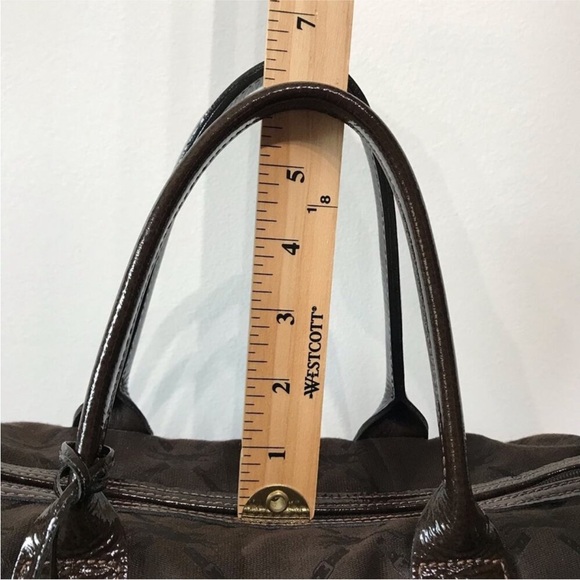 Longchamp Speedy 30 Duffel Bag Jacquard Monogram Brown Patent Leather Trim - Picture 7 of 9